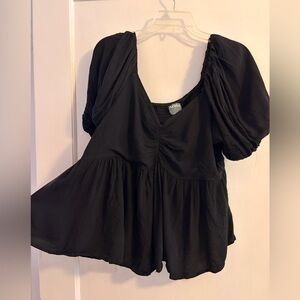 Arula Puff Sleeve Babydoll Top - Black